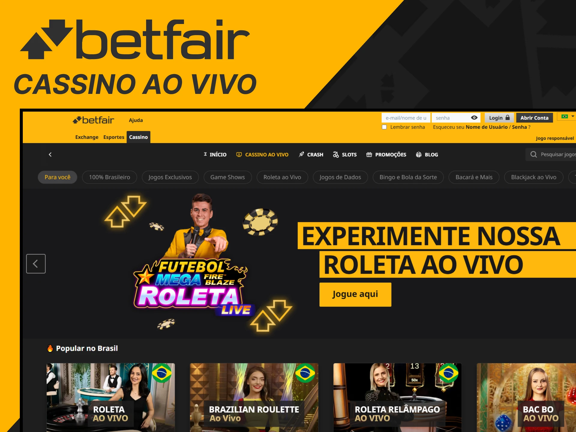 Jogue no cassino ao vivo com a Betfair.