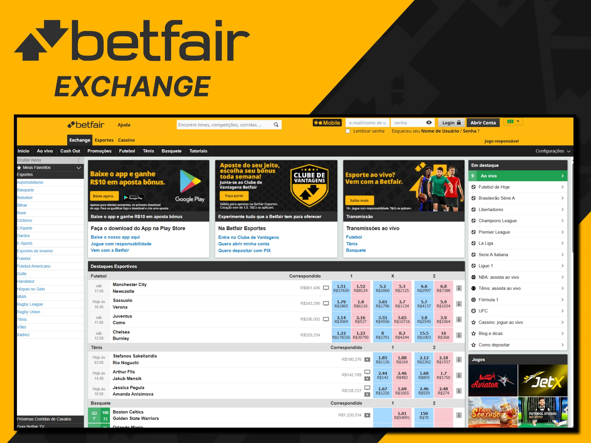 Faça suas apostas na seção Exchange da Betfair.