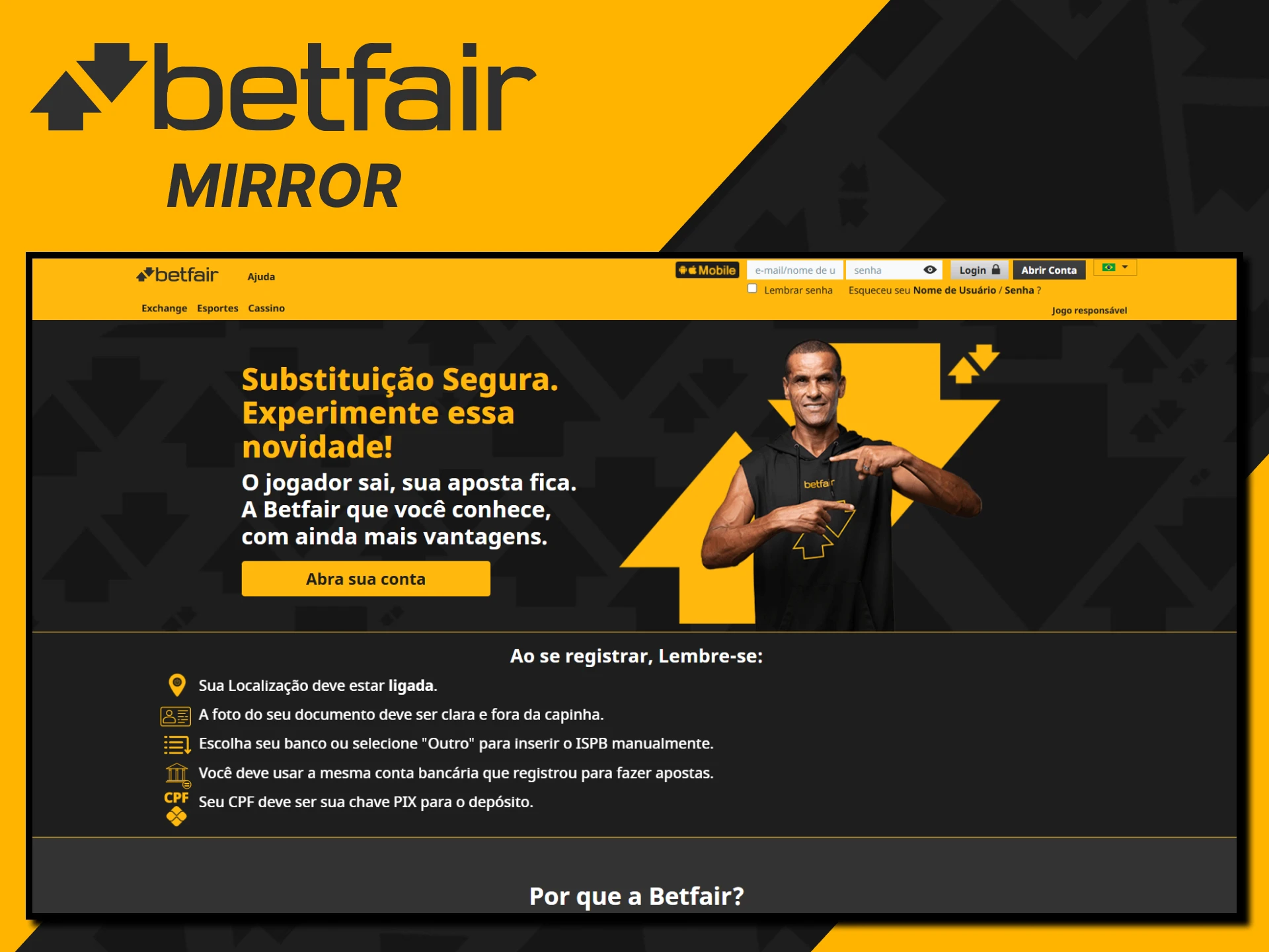 Para contornar o bloqueio, você pode usar o site espelho da Betfair.